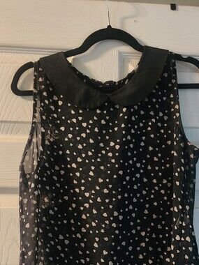 Black Heart Print Sleeveless Blouse with Peter Pan Collar